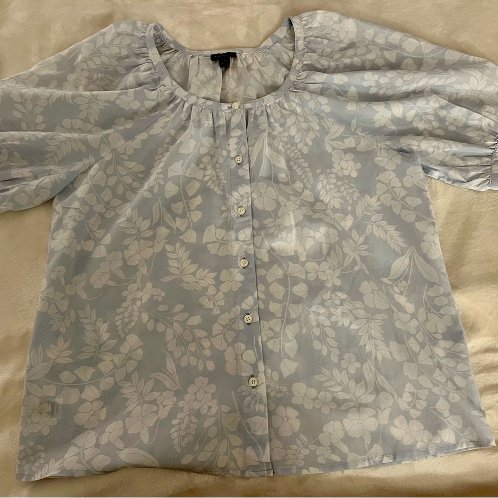 Ann Taylor White and soft blue Floral Blouse